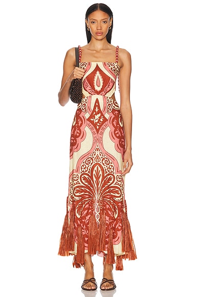 Johanna Ortiz Counter Rhythm Ankle Dress in Palma Sevillana, Ecru, Red, & Pink