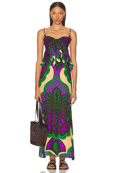 Quisiera Ser Maxi Dress in Palma Sevillana, Emerald, Purple, & Salmon