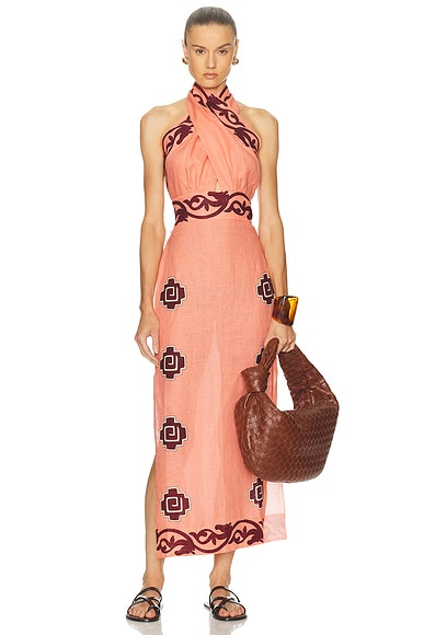 Johanna Ortiz Energetic Patterns Ankle Dress in Pink & Wine