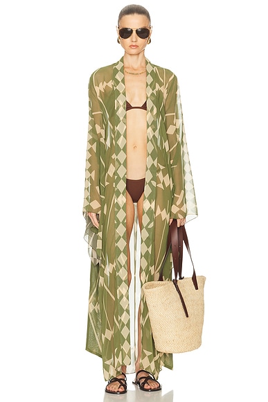 Johanna Ortiz Amazon Kimono in Green & Ecru