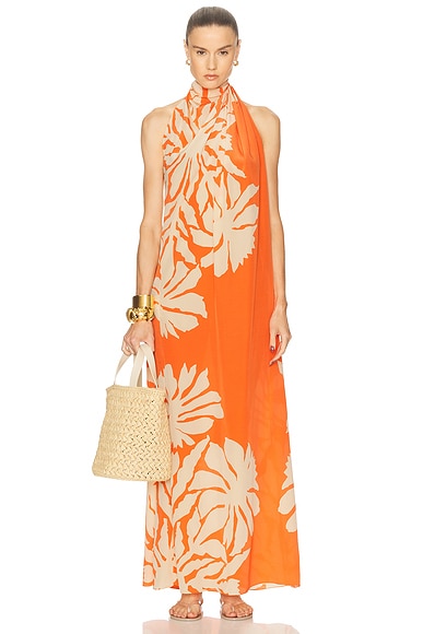 Johanna Ortiz Guitar Joy Maxi Dress in Clavel, Coral, & Ecru