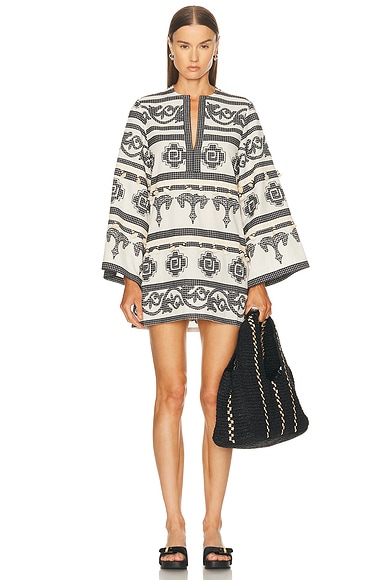 Johanna Ortiz Quetzalcalt Temple Mini Dress in Ecru & Black