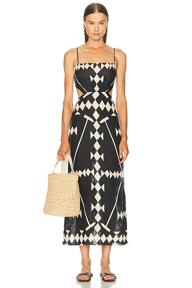 Johanna Ortiz Tactile Winds Ankle Dress in Black & Ecru