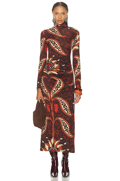 Johanna Ortiz Start Point Ankle Dress in Black, Mocca, Sand, & Red