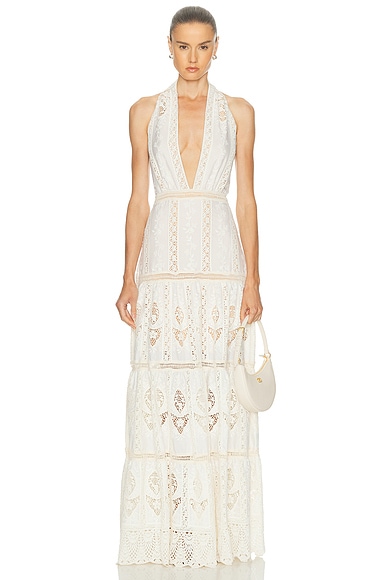 Johanna Ortiz Luz Tropical Maxi Dress in Ecru