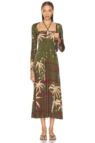 Johanna Ortiz Eternal Tropical Ankle Dress in Green