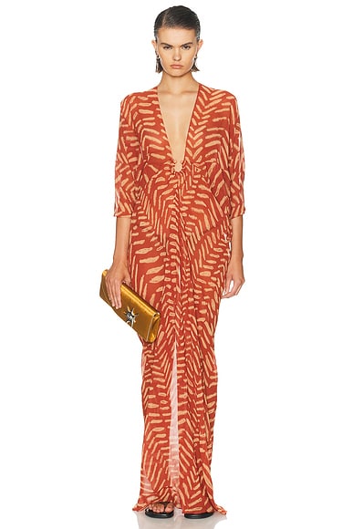 Johanna Ortiz Sensory Tapestry Tunic Dress in Red & Nude