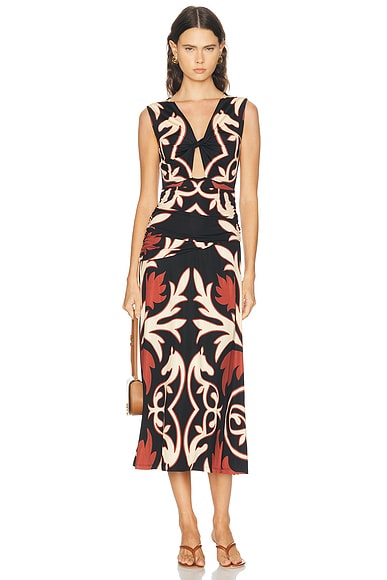 Johanna Ortiz Horizonte Mistico Midi Dress in Black & Ecru
