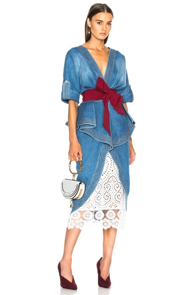 Nuevo Mexicana Cotton Denim Trench Coat with Belt and Underskirt