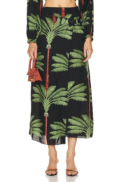 Johanna Ortiz Tribal Tropical Wrap Skirt in Cuba Black & Green
