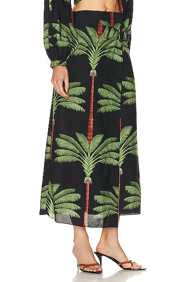 Shop Johanna Ortiz Tribal Tropical Wrap Skirt In Cuba Black & Green