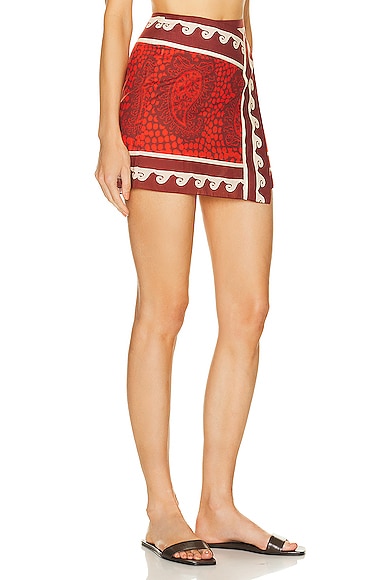 Shop Johanna Ortiz Hunting Roots Wrap Skirt In Paisley Red & Ecru