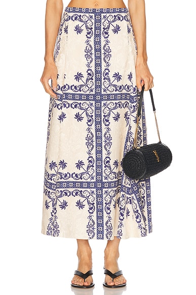 Zimmermann Pleated Tiered Skirt in Keira Navy | FWRD