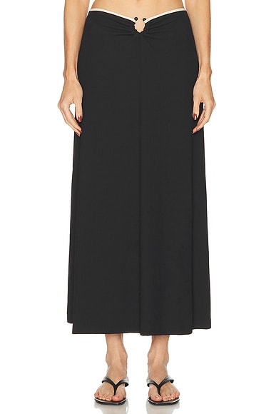 Johanna Ortiz Crinkle Keel Midi Skirt in Black & Ecru