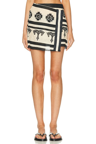 Johanna Ortiz Linen Roots Wrap Skirt in Ecru & Black