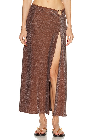 Johanna Ortiz Nuevo Destino Midi Skirt in Shimmering Brown