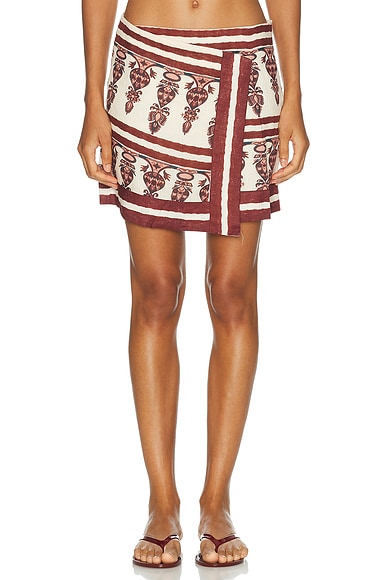 Johanna Ortiz Roots Wrap Skirt in Ecru & Wine
