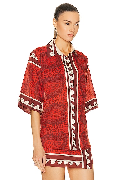 Shop Johanna Ortiz Situation Shirt In Paisley Red & Ecru