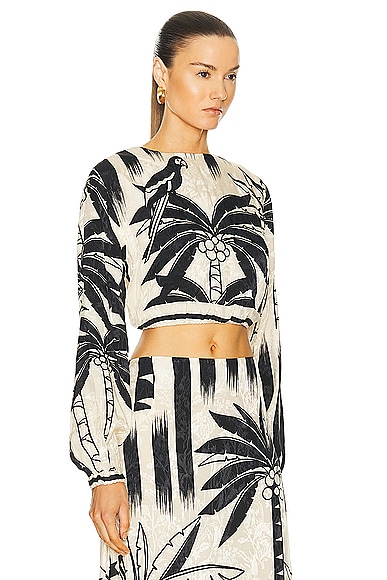 Shop Johanna Ortiz Desert Palms Crop Top In Tropicana Ikat Ecru & Black