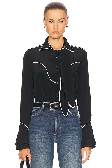 Johanna Ortiz Night Watch Shirt in Black & Ecru