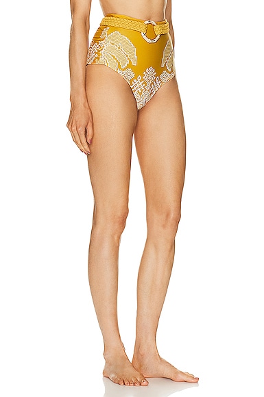Shop Johanna Ortiz Cumbi Bikini Bottom In Andean Yellow  Ecru  & Wood
