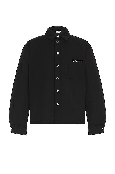 Jacquemus Virgin Wool Long-sleeve Shirt With Embroidered Logo In Black