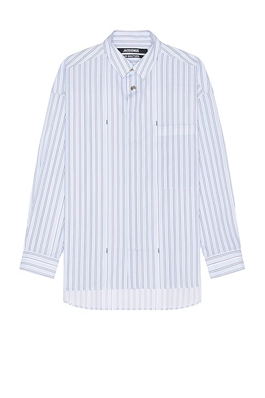 La Chemise Manches Longue in Print Blue Stripe