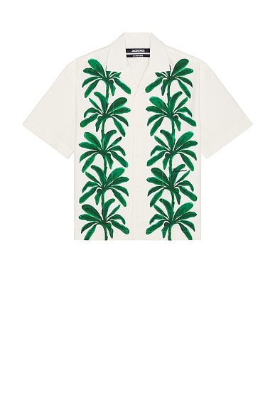 JACQUEMUS La Chemise Jean in Print Painted Palm Trees