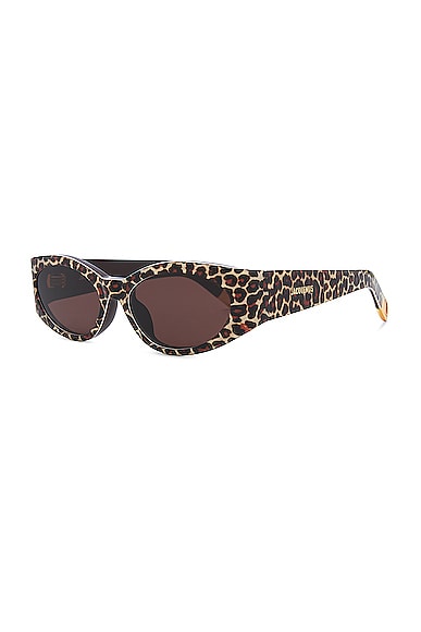 Shop Jacquemus Les Lunettes Ovalo In Leopard  Yellow Gold  & Brown