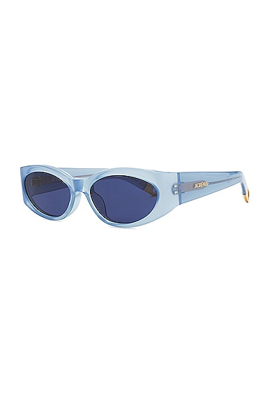 Shop Jacquemus Les Lunettes Ovalo In Blue Pearl  Yellow Gold  & Navy