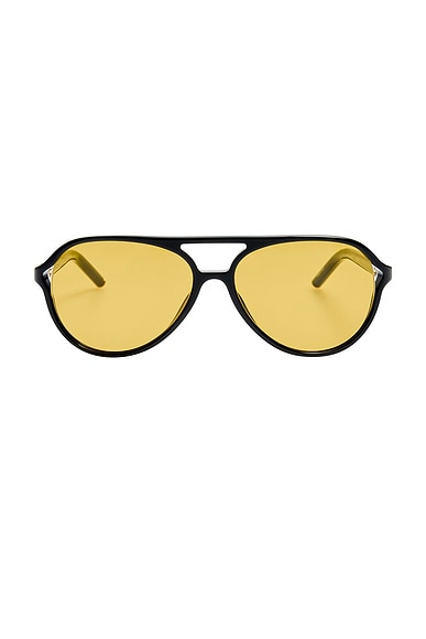 JACQUEMUS Aviator Sunglasses in Black, Light Gold, & Amber