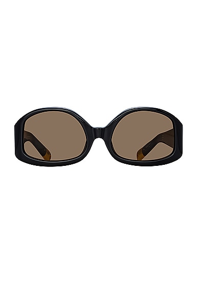 JACQUEMUS Rectangular Sunglasses in Colapso Black, Yellow Gold, & Brown