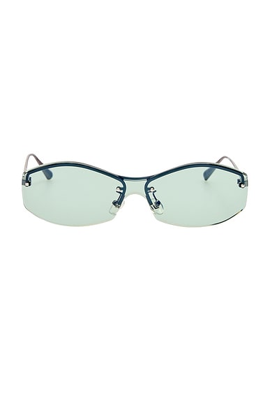 JACQUEMUS Geometric Sunglasses in Nickel & Mint