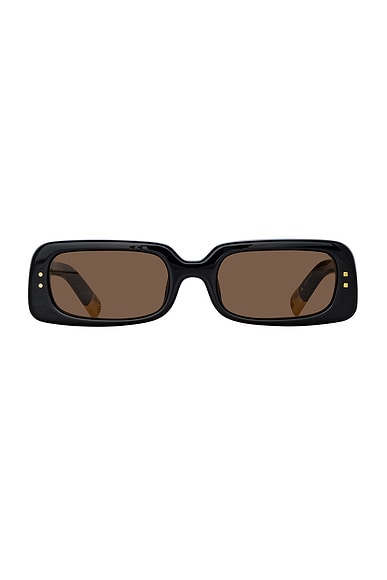 JACQUEMUS Jac47 Sunglasses in Black, Yellow Gold, & Brown
