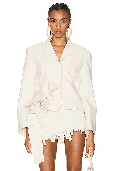 Jacquemus Stretch Wool Blazer Jacket In Off White