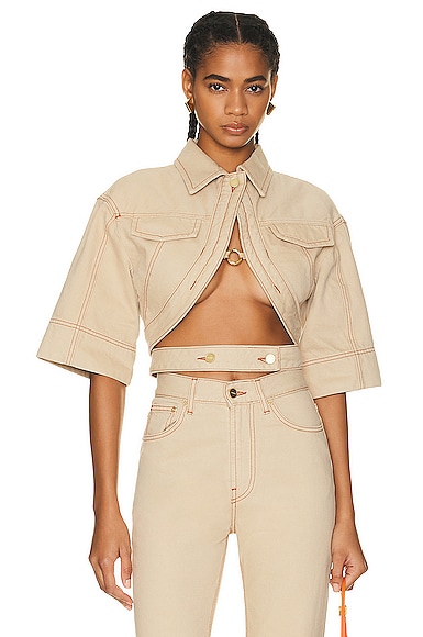 Jacquemus Beige Le Raphia 'le Haut De Nîmes Yuma' Denim Shirt In