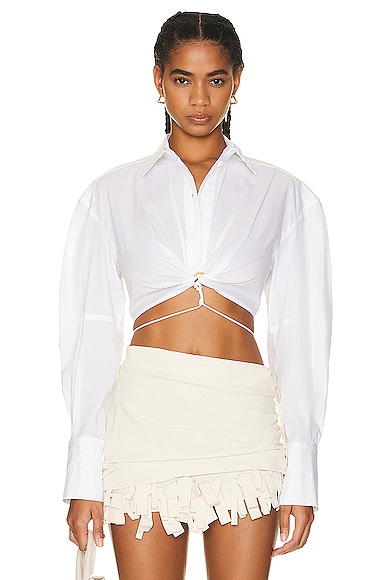 Jacquemus Plidao Cropped Embellished Cotton blend Poplin Shirt In