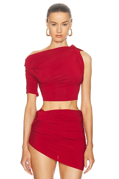JACQUEMUS Le Haut Drapeado Mc in Dark Red