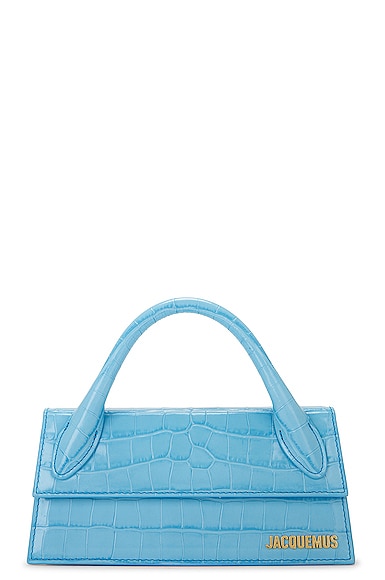 Jacquemus Le Chiquito Long Croc-effect Leather Tote in Blue
