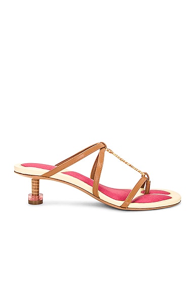 Jacquemus Brown & Pink Le Raphia 'les Sandales Basses Pralu' Heeled Sandals In Light Brown
