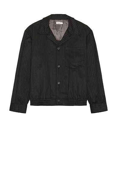 SIMKHAI Ernie Blouson Shirt Jacket in Charcoal Pinstripe
