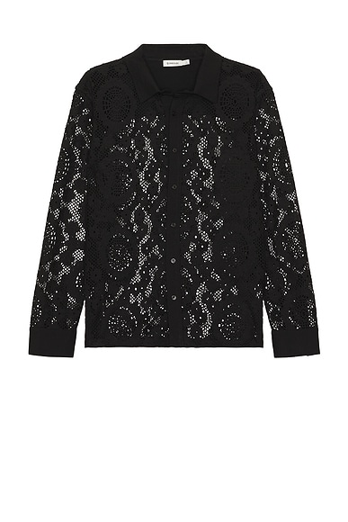 SIMKHAI Lace Button Down Shirt in Black