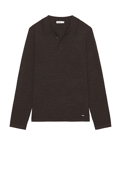 SIMKHAI Reynolds Long Sleeve Polo in Chocolate Melange