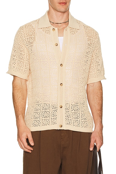 SIMKHAI Billy Short Sleeve Shirt in Beige