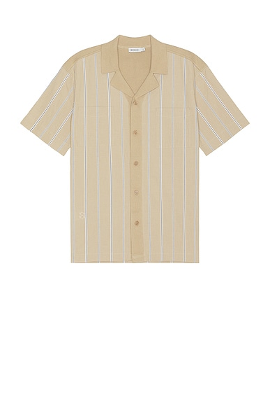SIMKHAI Justin Yarn Dye Stripe Shirt in Khaki