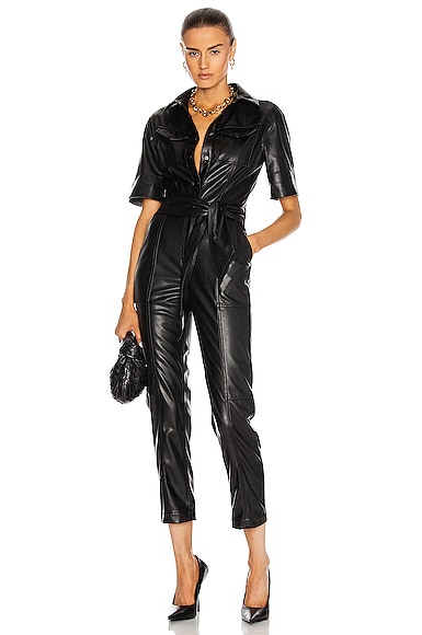 SIMKHAI Maddy Vegan Leather Flight Suit in Black | FWRD