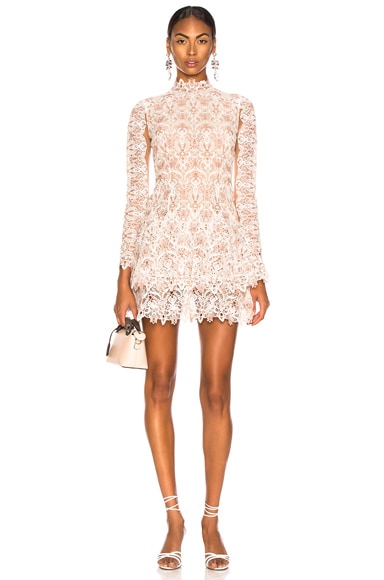 SIMKHAI Lace Long Sleeve Dress in Nude Combo FWRD