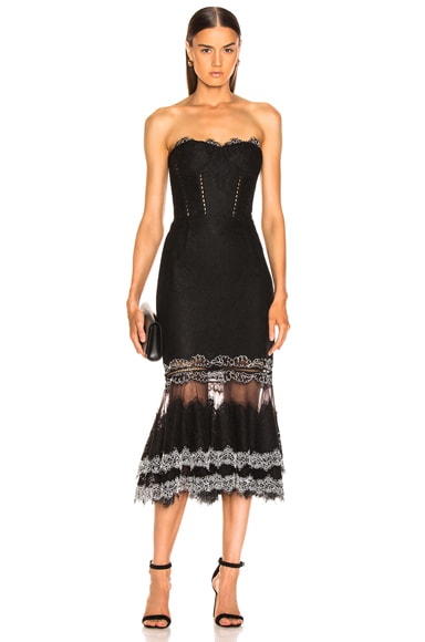 SIMKHAI Multimedia Corded Lace Trumpet Dress in Black & White | FWRD