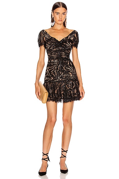 Jonathan Simkhai Dresses JONATHAN SIMKHAI METALLIC LACE RUFFLE DRESS IN BLACK