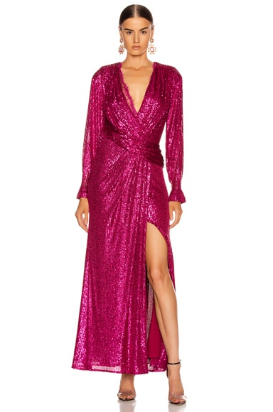 JONATHAN SIMKHAI Sequin Draped Front Gown in Magenta Combo | FWRD